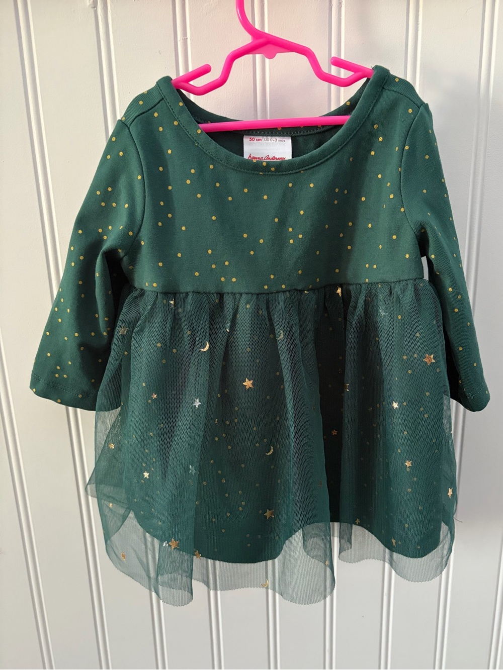 Hanna Andersson Green Gold Star & Dot Tulle Dress